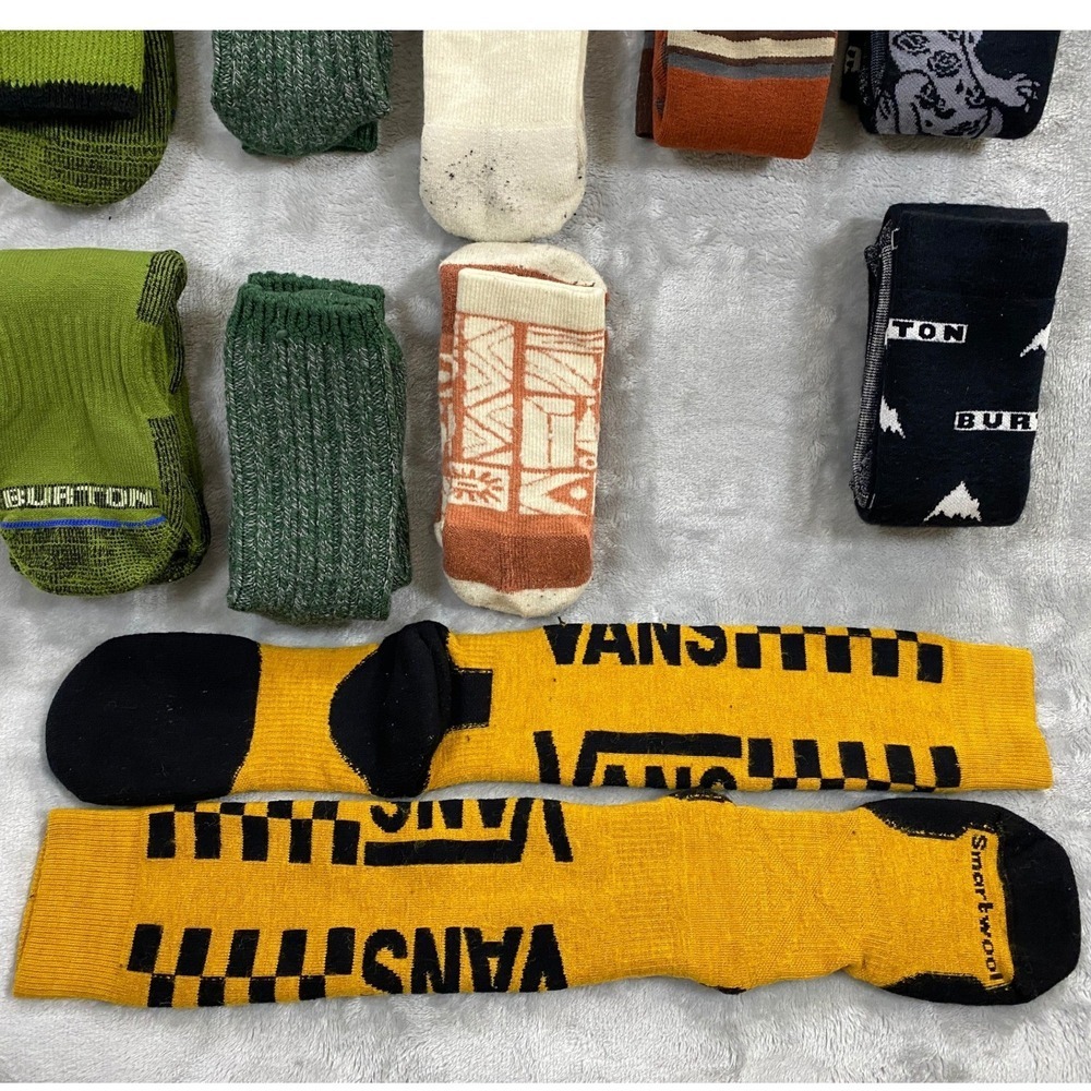 Bulk Lot 10 Pair Patagonia Burton Vans 100% Merino Wool Cushioned Socks Men 8-12 - Picture 7 of 10
